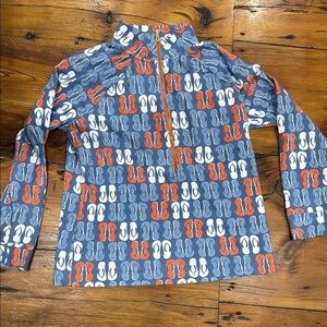 Crown & Ivy Blue Flip-Flop Print Quarter Zip Pullover Sweatshirt Size Large